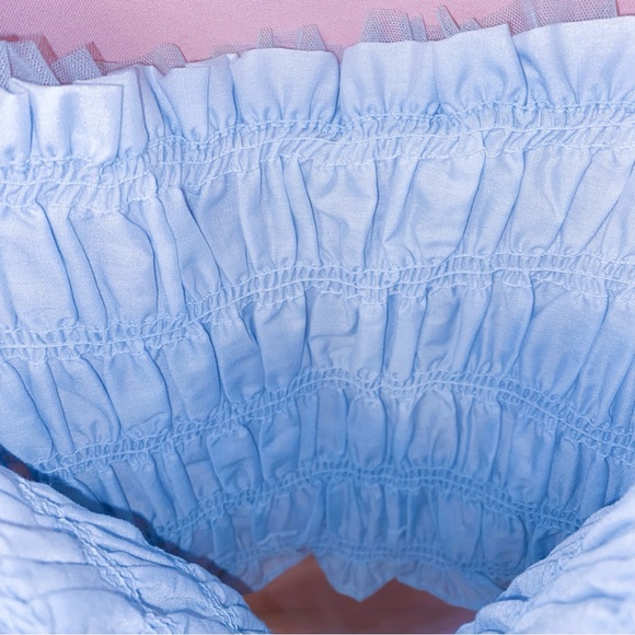 Cinderella Blue Top Puff Sleeve Elegant Lace Mesh Soft Tulle Crop Medium Blāshe - Picture 8 of 13